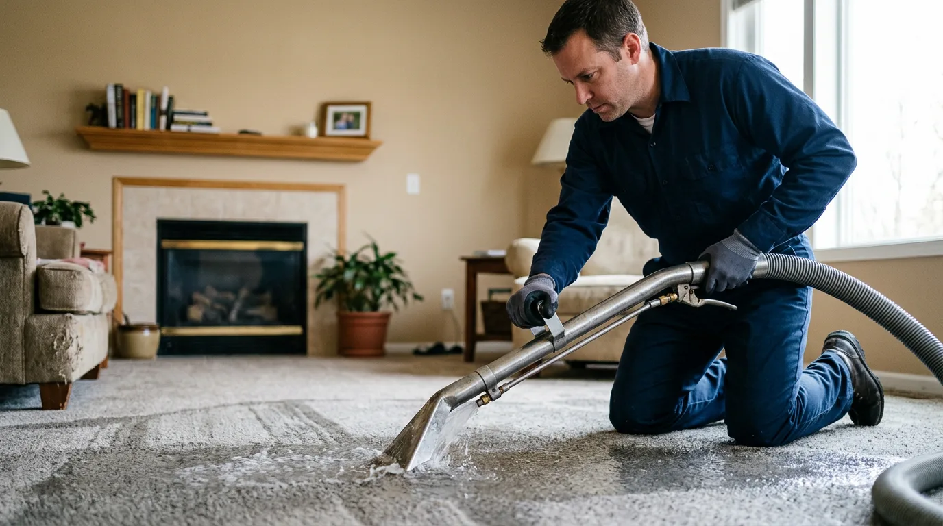 Water damage restoration technician working near Eskridge, KS